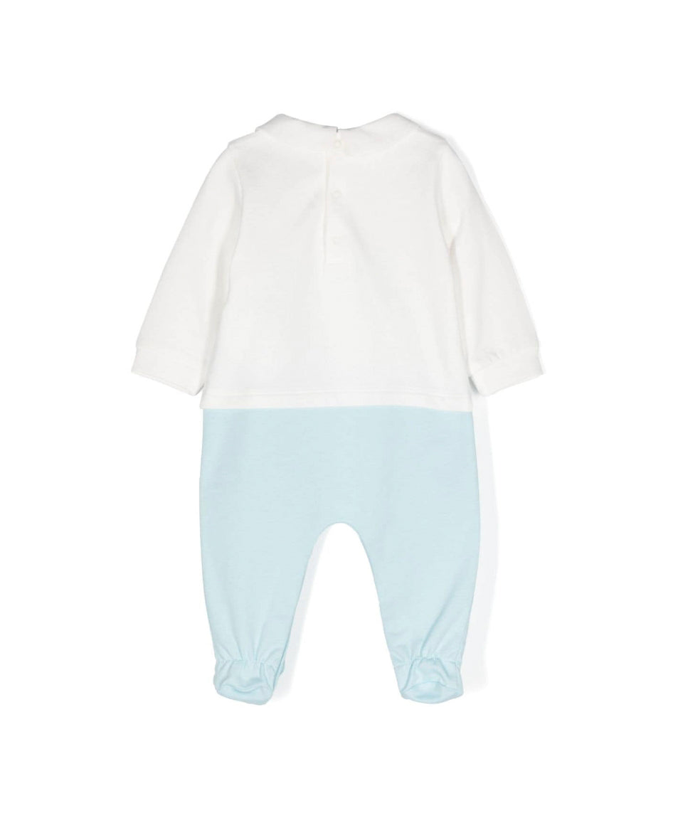 Moschino Kids Tutina Bianco/Cielo con Stampa Logo per Neonati (retro)