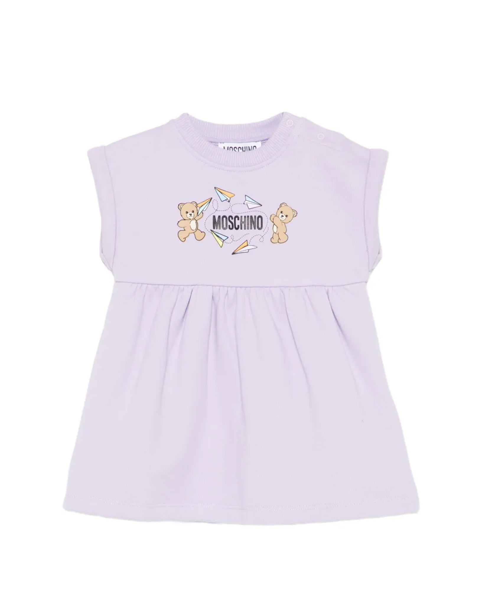 Moschino Kids Abito Lilla con Logo Teddy Bear per Neonate