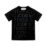 Iceberg Kids T-Shirt Nera con Logo All over per Neonati