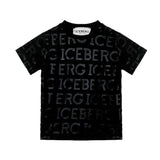 Iceberg Kids T-Shirt Nera con Logo All over per Neonati