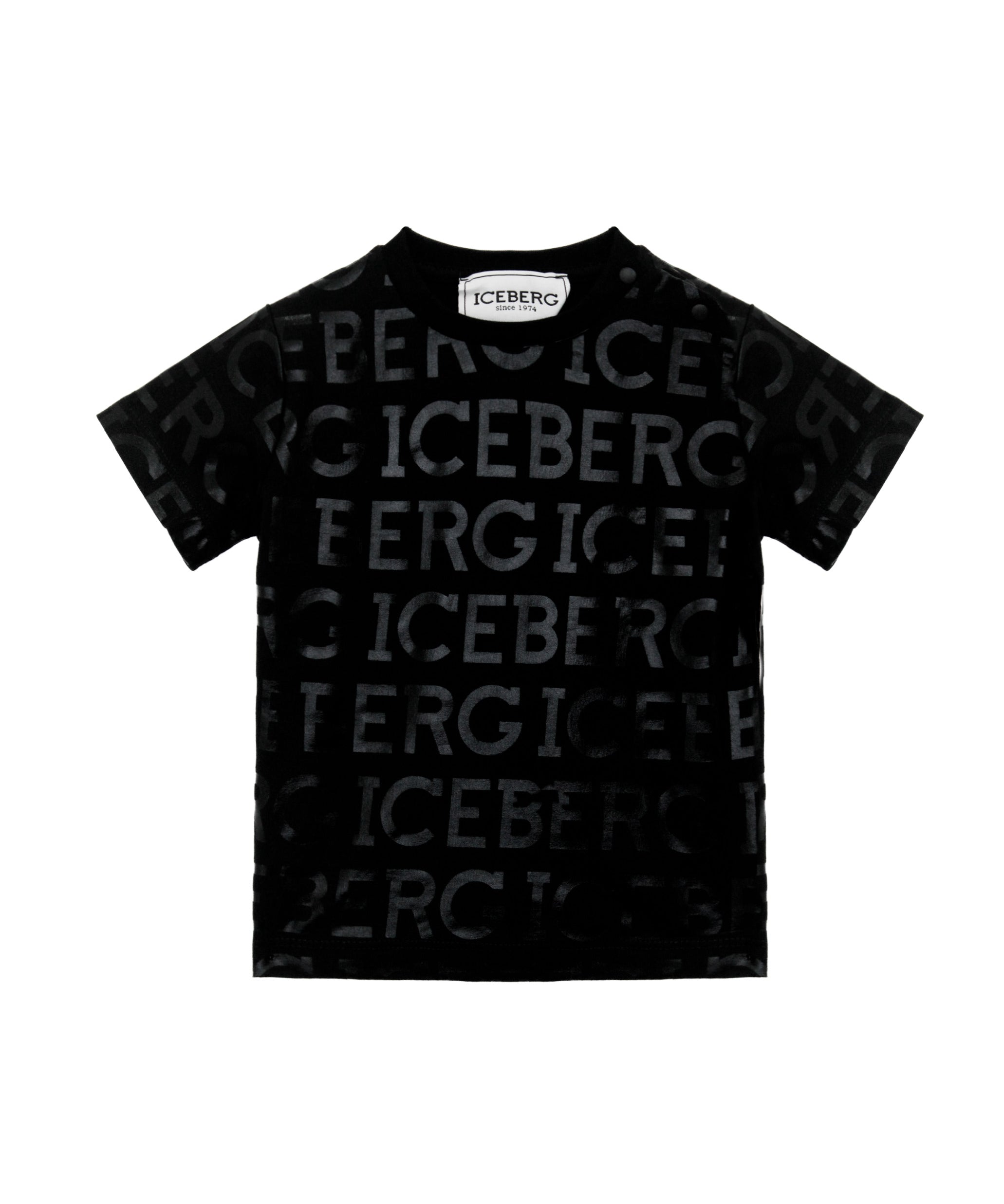 Iceberg Kids T-Shirt Nera con Logo All over per Neonati