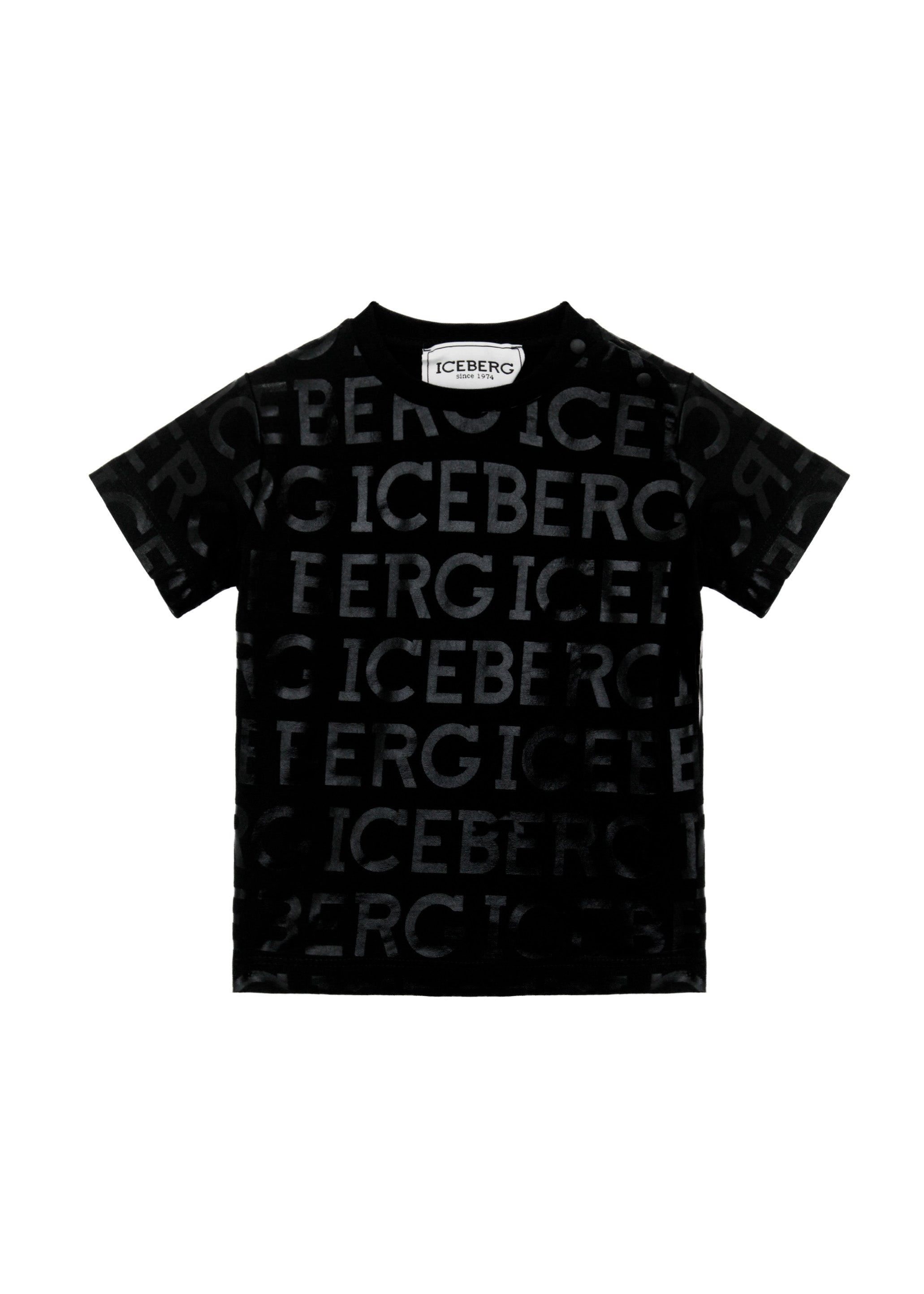 Iceberg Kids T-Shirt Nera con Logo All over per Neonati