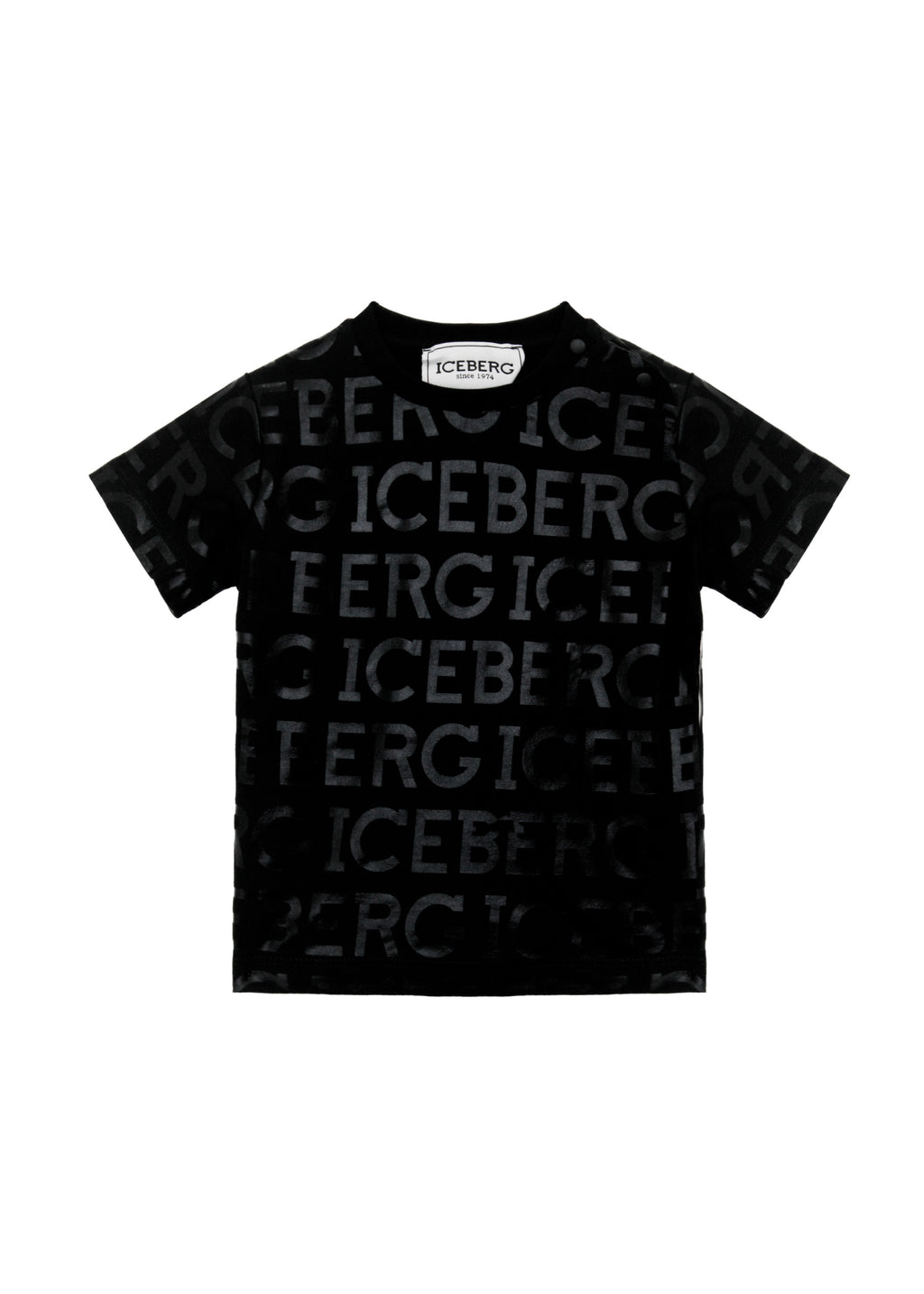 Iceberg Kids T-Shirt Nera con Logo All over per Neonati