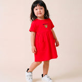 Moschino Kids Red Teddy Bear Logo Dress for Newborns