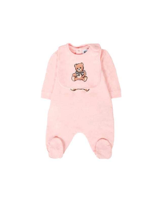 Moschino Kids Tutina con Bavetta Rosa con Teddy per Neonate