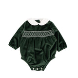 Deolinda Pagliaccetto Verde con Motivo Frontale e Colletto Camicia per Neonate