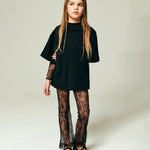 Pinko Kids Tuta in Pizzo Nera con T-shirt per Bambine