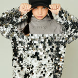 Pinko Kids Abito con Cappuccio e MAxi Paillettes Argento per  Bambine