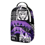 Sprayground Kids Zaino Unisex Think On It Nero e Viola con Stampa Tigre, Shark Mouth e Graffiti