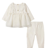 Blumarine Kids Completo Jersey Panna Chiaro con Logo Strass per Neonate