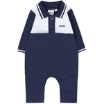 Boss Kids Tutina Blu e Bianca con Colletto a Camicia per Neonati