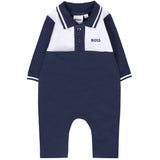 Boss Kids Tutina Blu e Bianca con Colletto a Camicia per Neonati