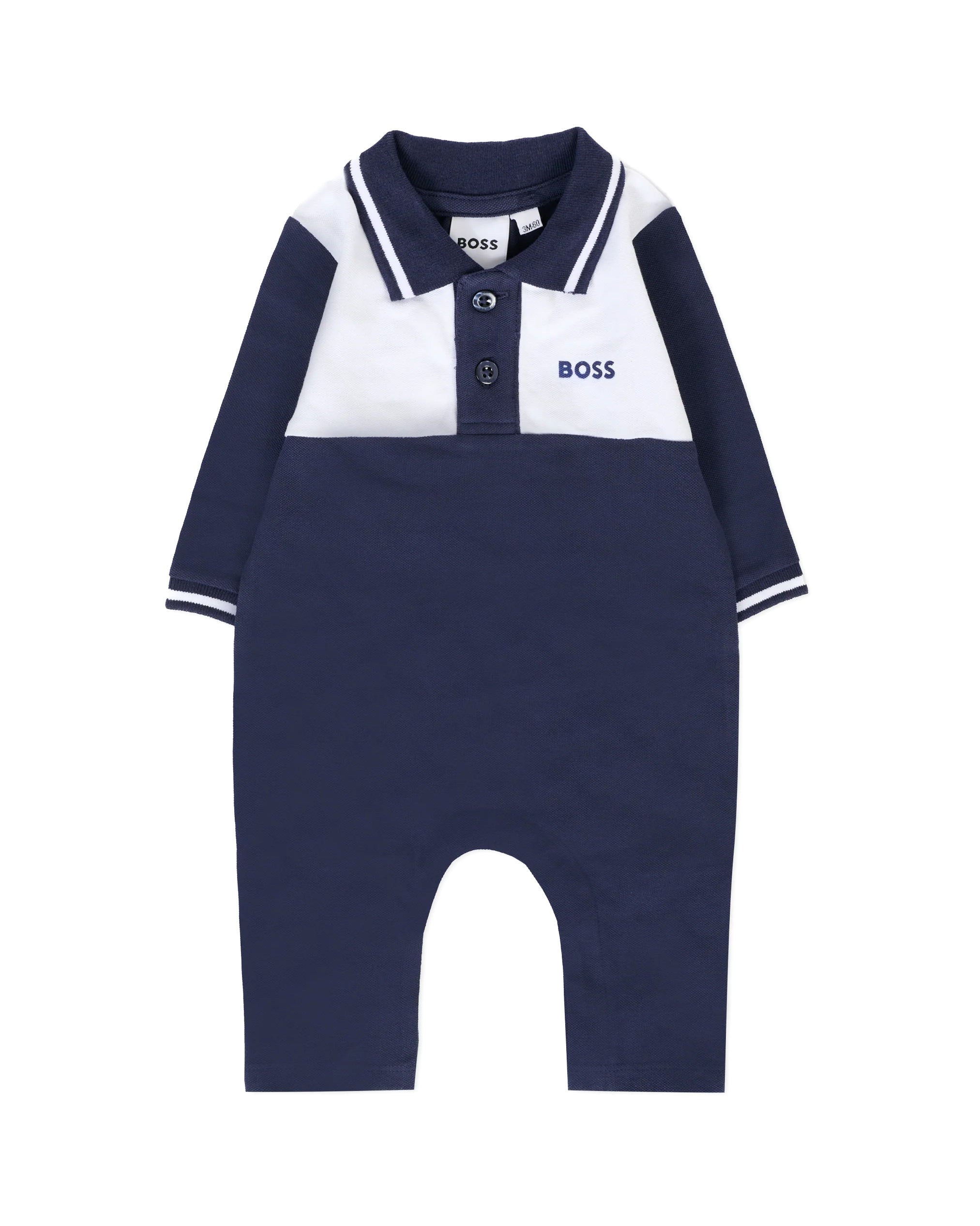 Boss Kids Tutina Blu e Bianca con Colletto a Camicia per Neonati