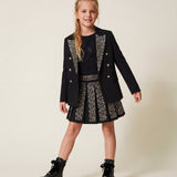 John Richmond Kids Gonna Nera Plissettata con Motivo Strass All'Over per Bambine