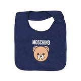 Moschino Kids Set Cappello e Bavetta con Logo Teddy Blu Navy per Neonati