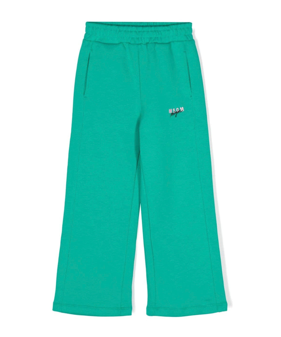 MSGM Kids Pantaloni in Tuta Verdi Wide Leg per Bambine