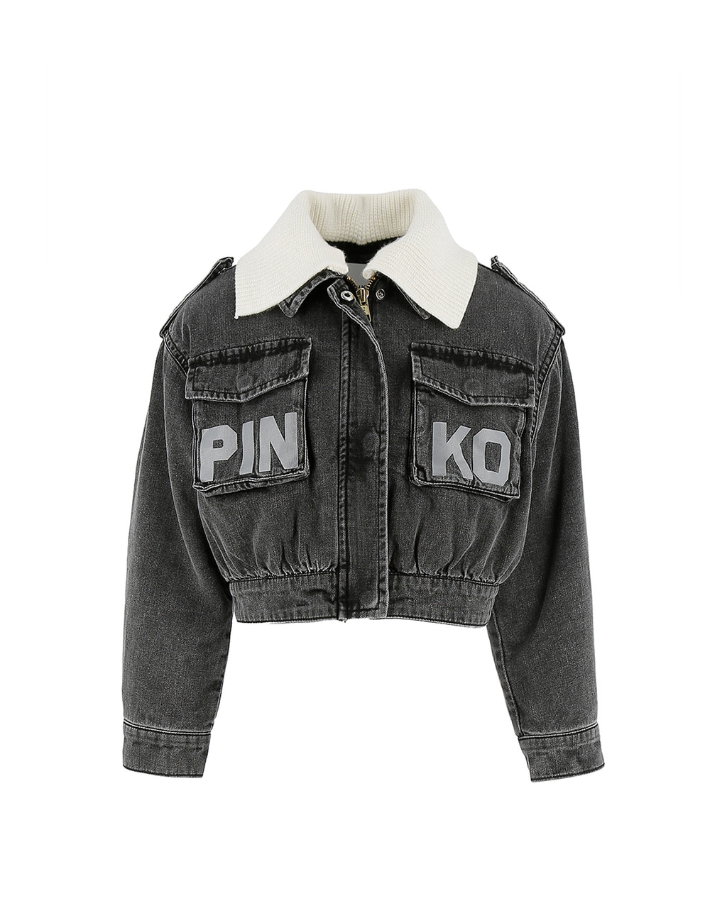 Pinko Kids Giubbino in Denim Washed con Colletto Shearling e Logo per Bambine
