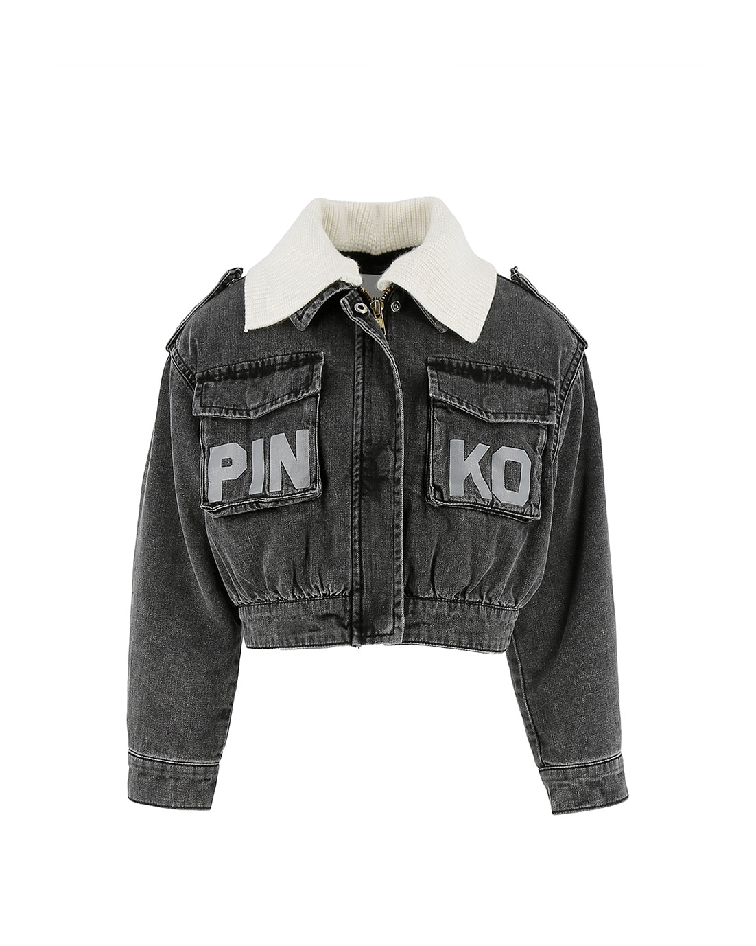 Pinko Kids Giubbino in Denim Washed con Colletto Shearling e Logo per Bambine