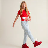 Diesel Kids Red T-Shirt with Contrast Logo Print for Girls