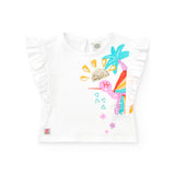 Tuc Tuc T-shirt Bianca con Stampa e Ruches per Neonate