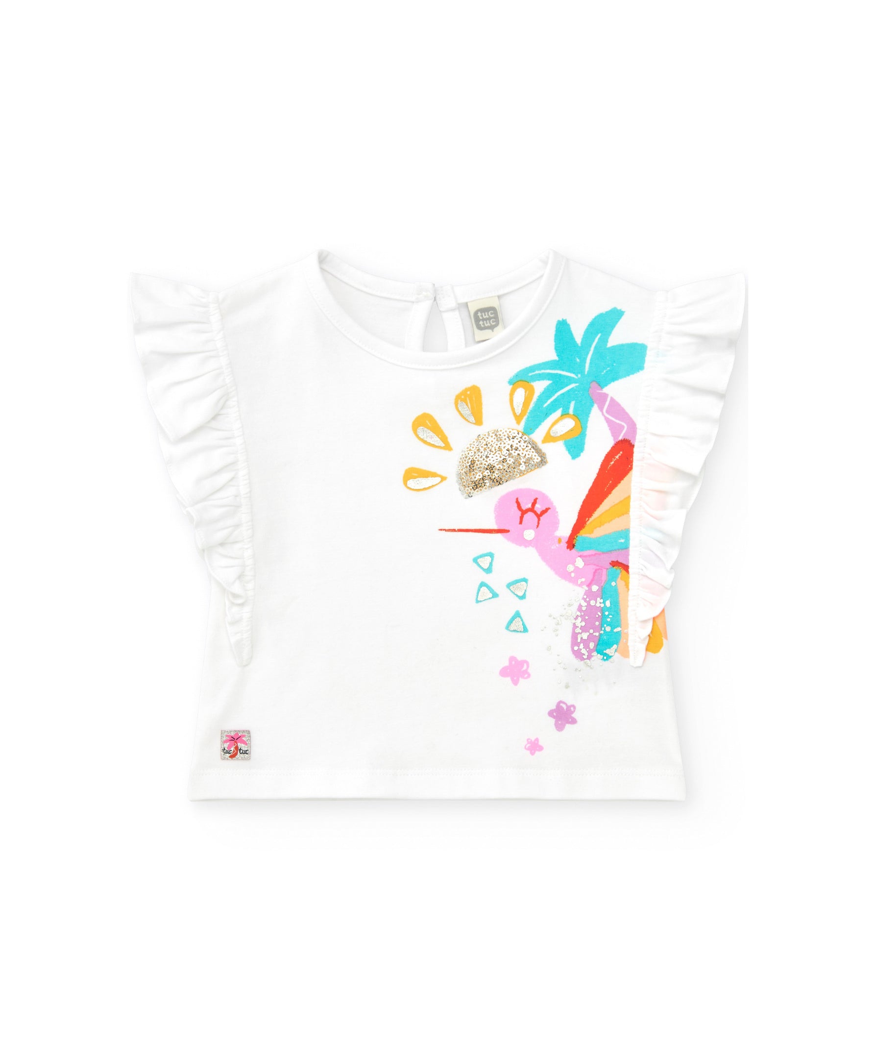 Tuc Tuc T-shirt Bianca con Stampa e Ruches per Neonate