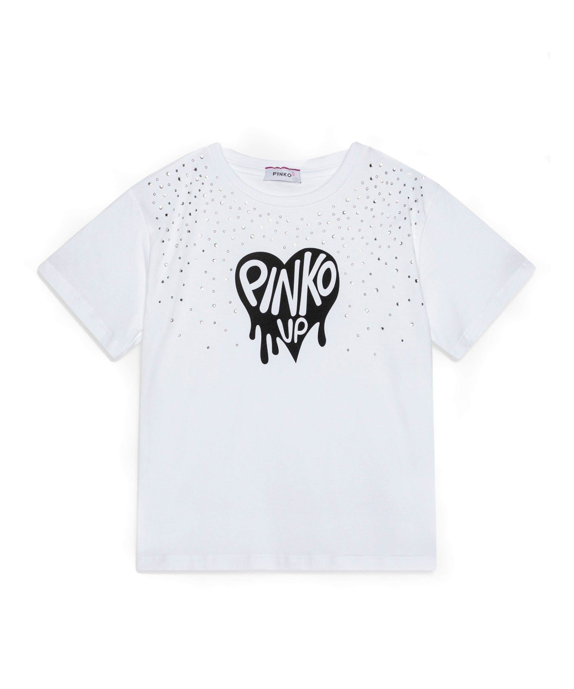 Pinko Kids T-shirt Bianca con Logo e Strass