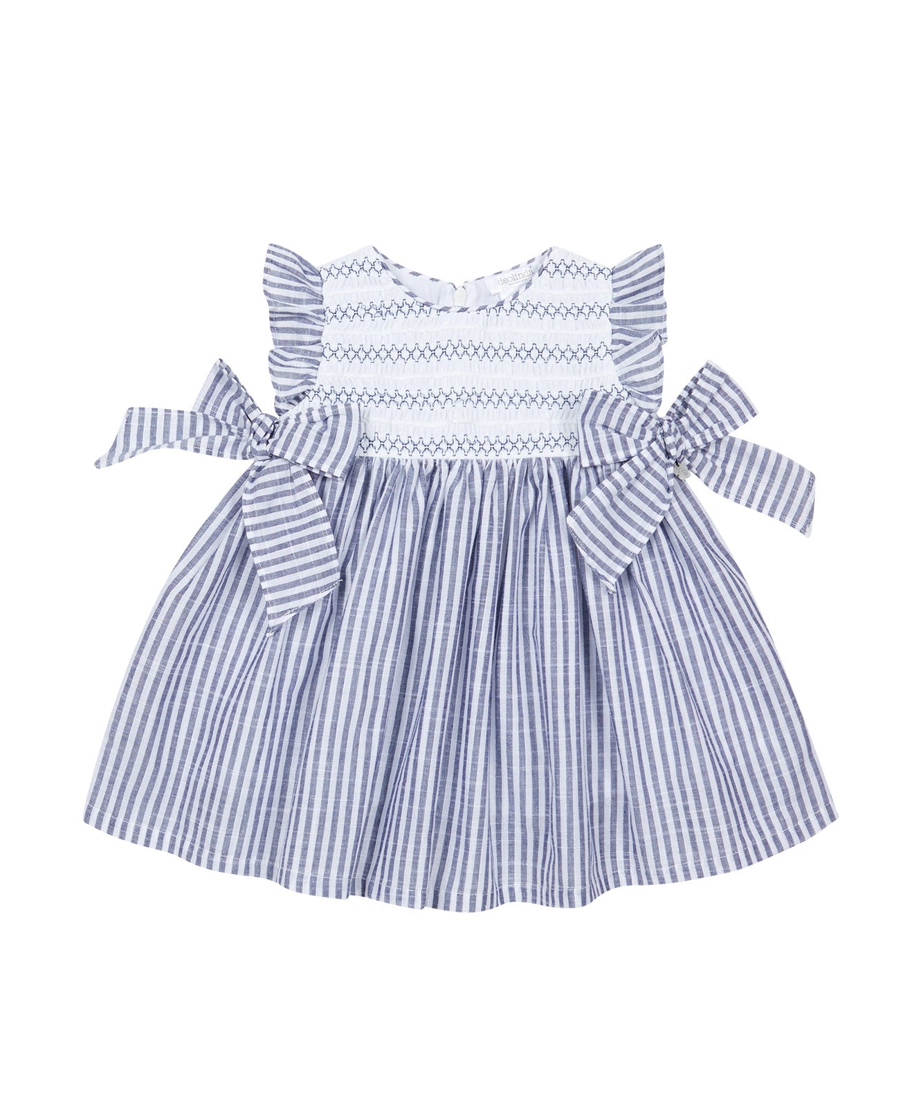 Deolinda Kids Abito Fantasia a Righe Bianco e Blu con Fiocchi per Neonate