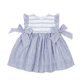 Deolinda Kids Abito Fantasia a Righe Bianco e Blu con Fiocchi per Neonate