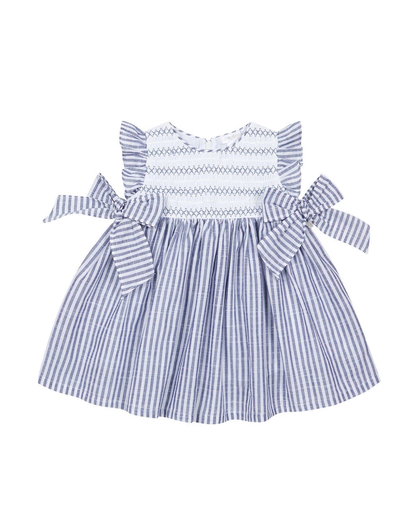 Deolinda Kids Abito Fantasia a Righe Bianco e Blu con Fiocchi per Neonate