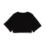 Moschino Kids T-shirt Nera Crop con Logo Borchiato per Bambine (retro)