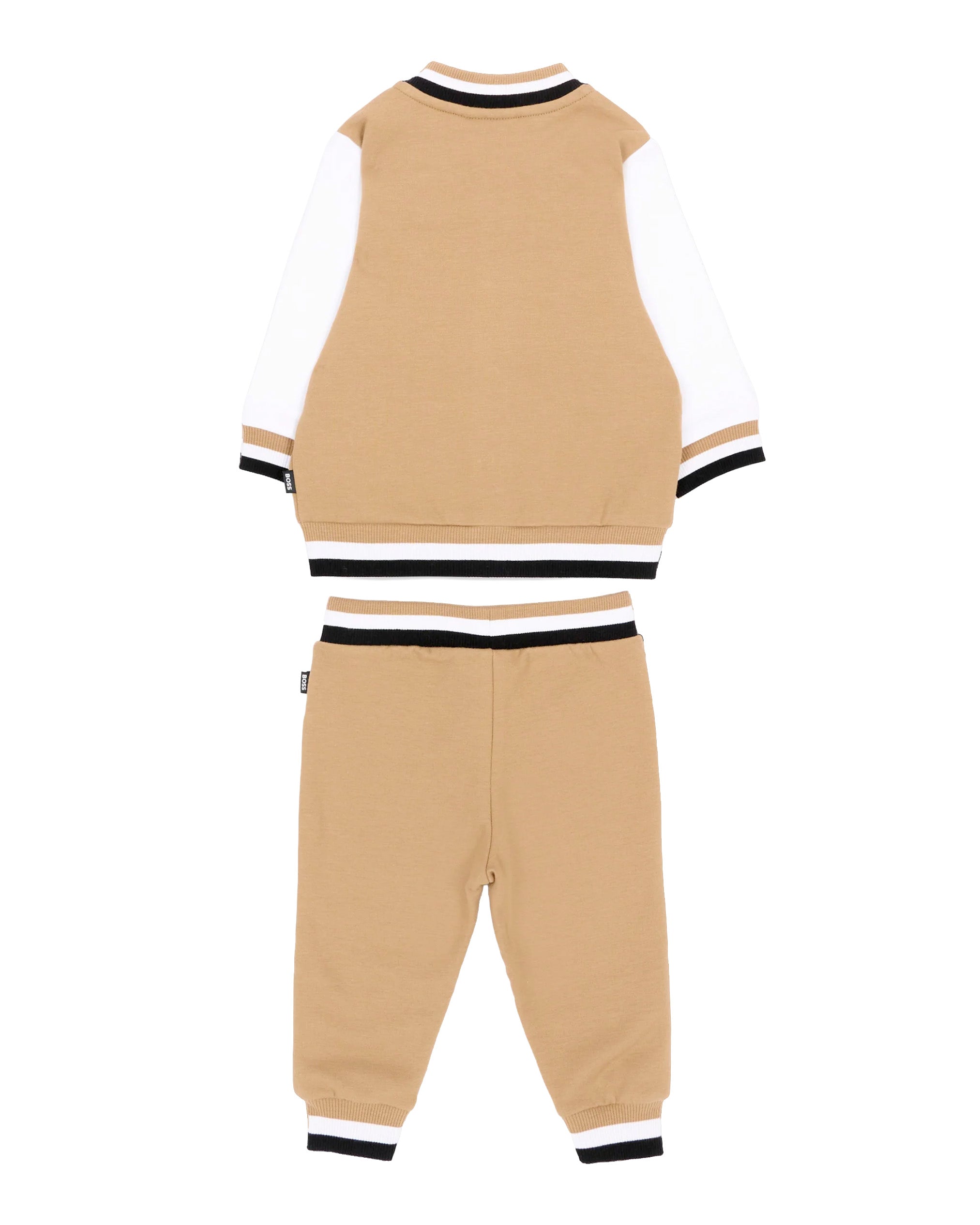 BOSS Kids Completo 3 Pezzi Beige con Giacca, Pantaloni e T-shirt con Logo per Neonati