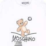 Moschino Kids Felpa Bianca Girocollo con Stampa Teddy Bear e Logo per Neonate