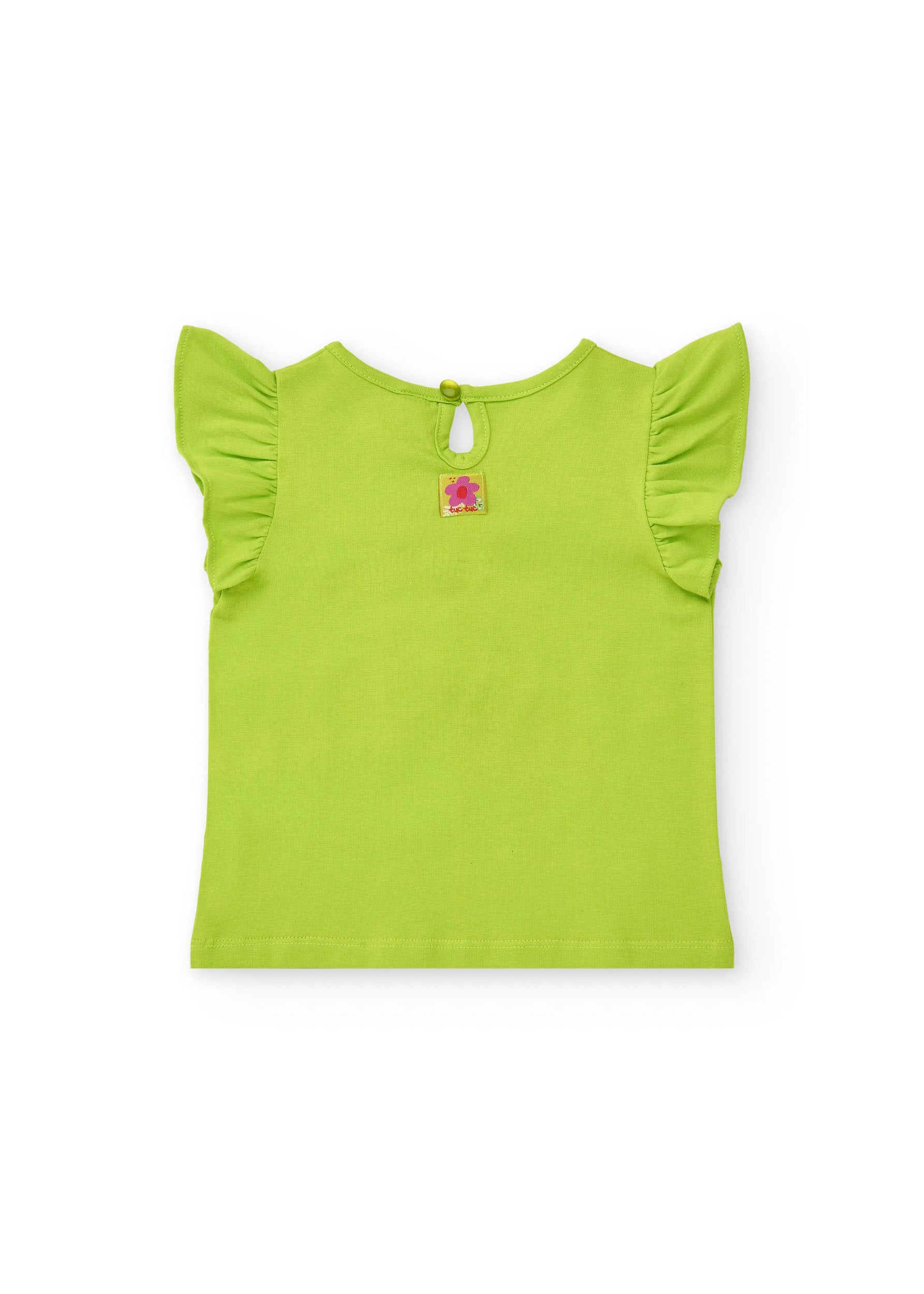 Tuc Tuc T-shirt Verde con Ricamo e Strass per Neonate