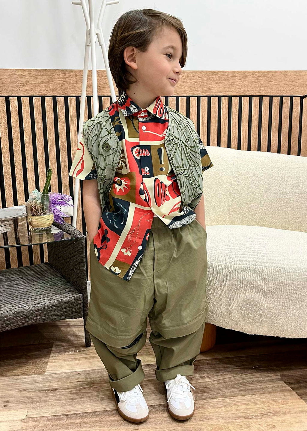 Mood One Pantaloni Parachute Verdi con Zip per Bambini