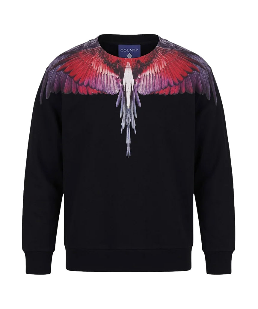 Marcelo Burlon County of Milan Kids Felpa Nero con Stampa Ali Multicolor per Bambini