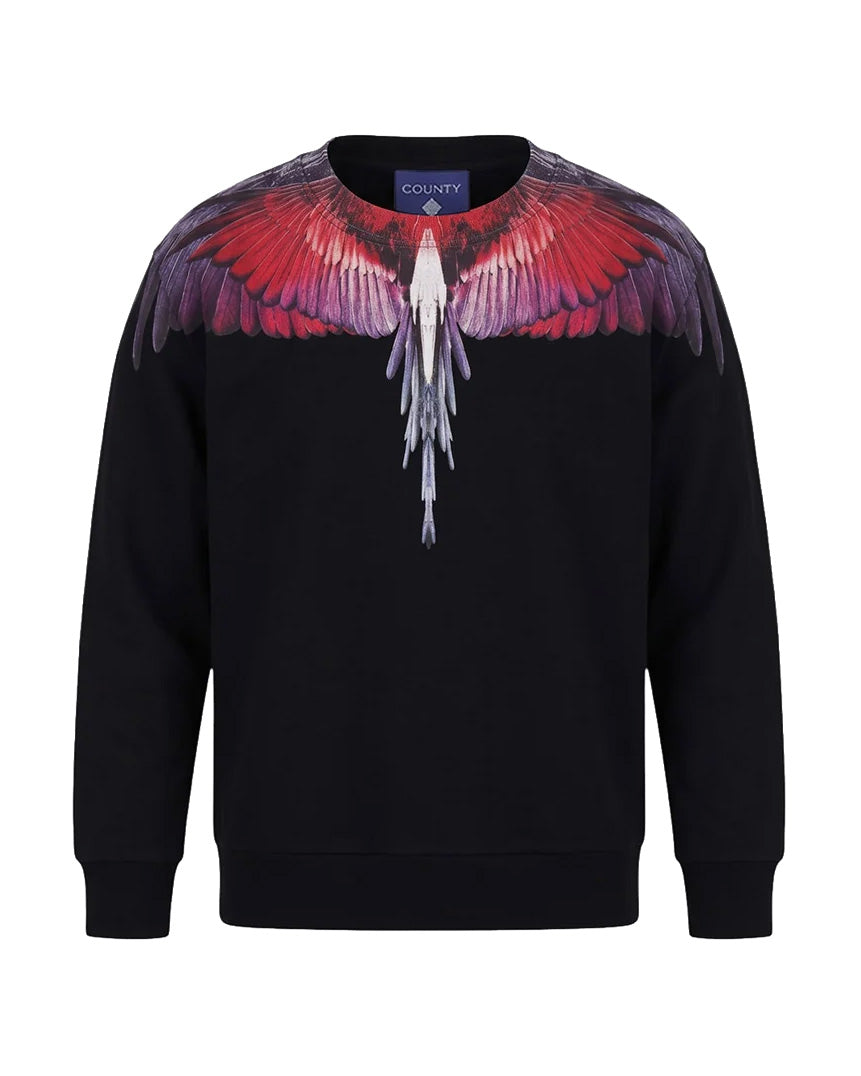 Marcelo Burlon County of Milan Kids Felpa Nero con Stampa Ali Multicolor per Bambini