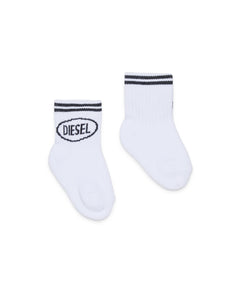 Diesel Kids Calzini Bianchi con Striscie e Logo Oval a Contrasto Unisex per Neonati