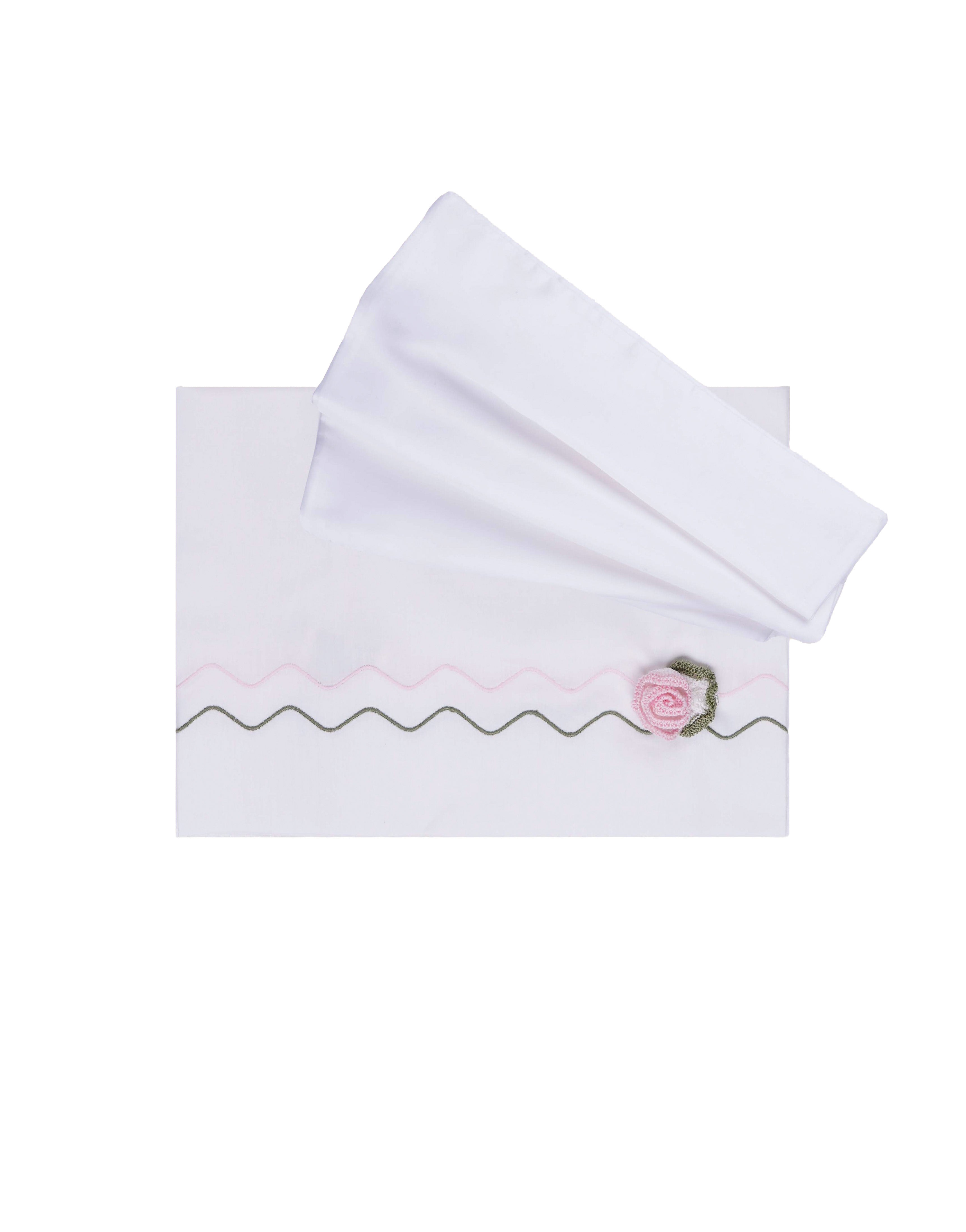 Marlù Lenzuolino Panna con Dettagli Rosa/Verde e Ricamo Fiore per Neonate