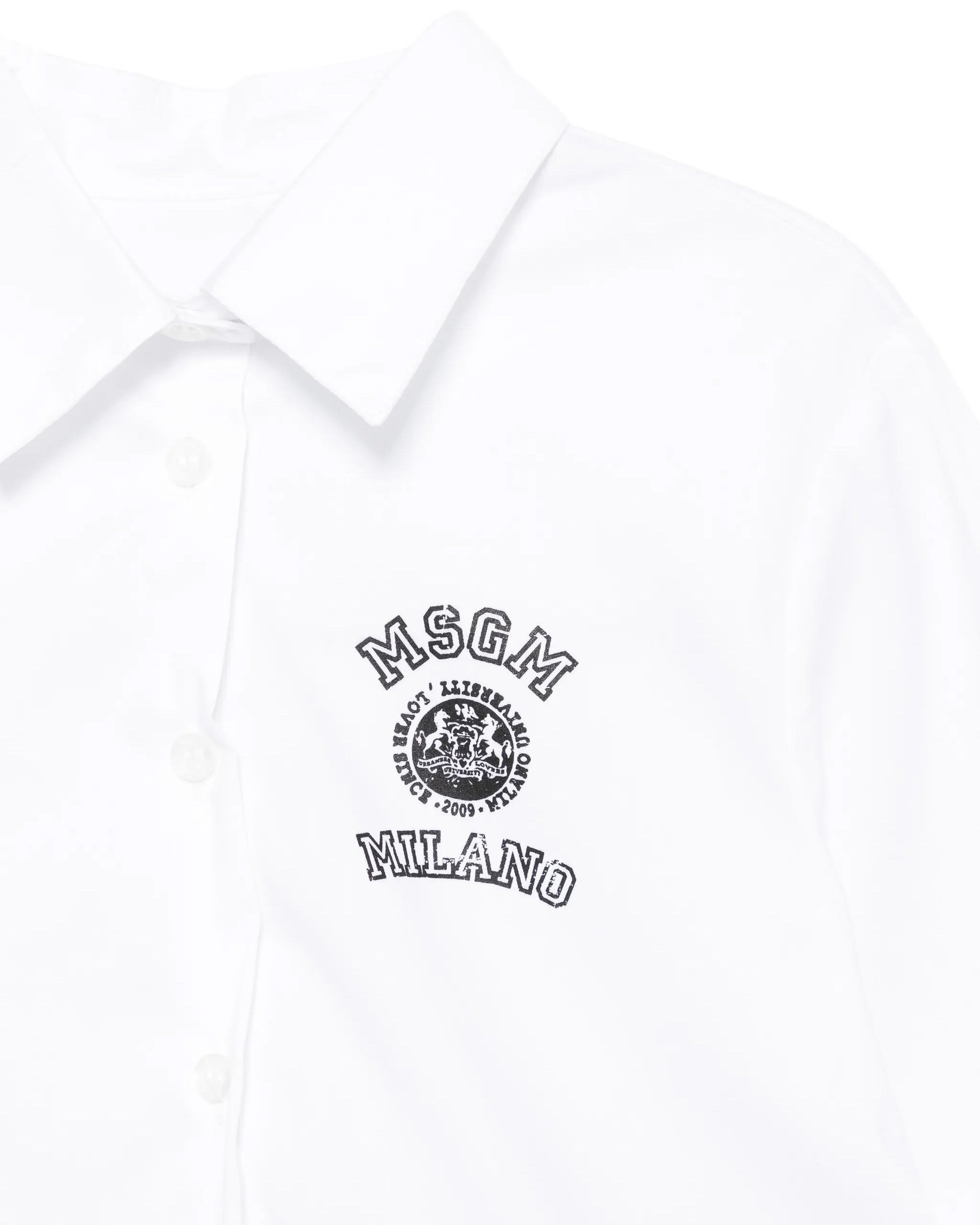 Msgm Kids Camicia Crop Bianco con Logo per Bambine