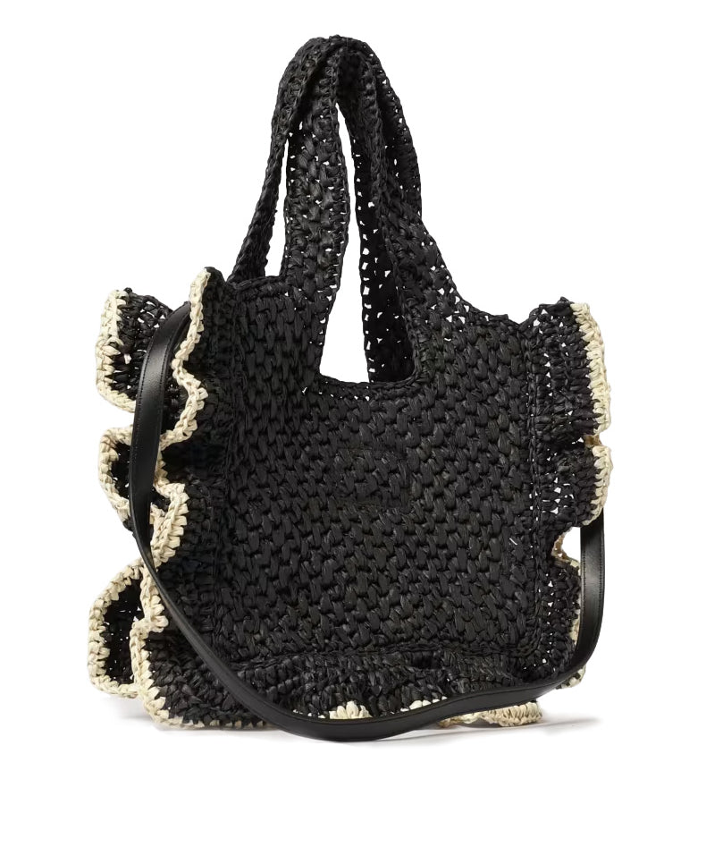 Msgm Kids Borsa Nero in Rafia con Ricamo Logo per Bambine