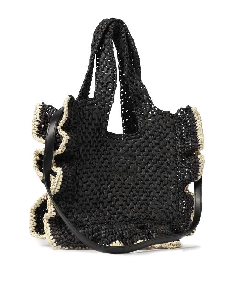 Msgm Kids Borsa Nero in Rafia con Ricamo Logo per Bambine
