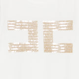 Elisabetta Franchi La Mia Bambina T-shirt Avorio con Logo in Strass Oro a Contrasto per Bambine