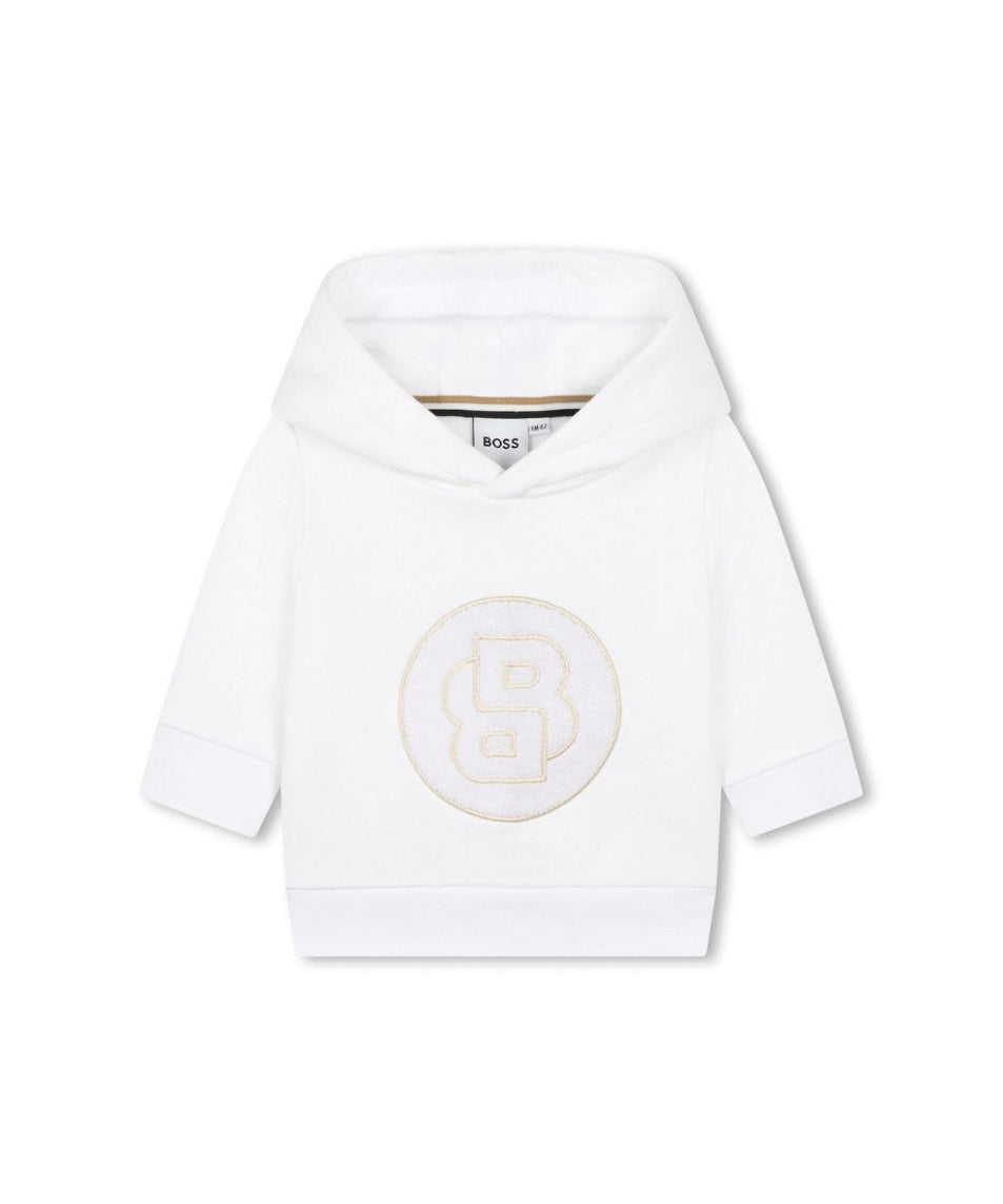 Boss Kids Felpa Bianca con Cappuccio con Patch B per Neonati