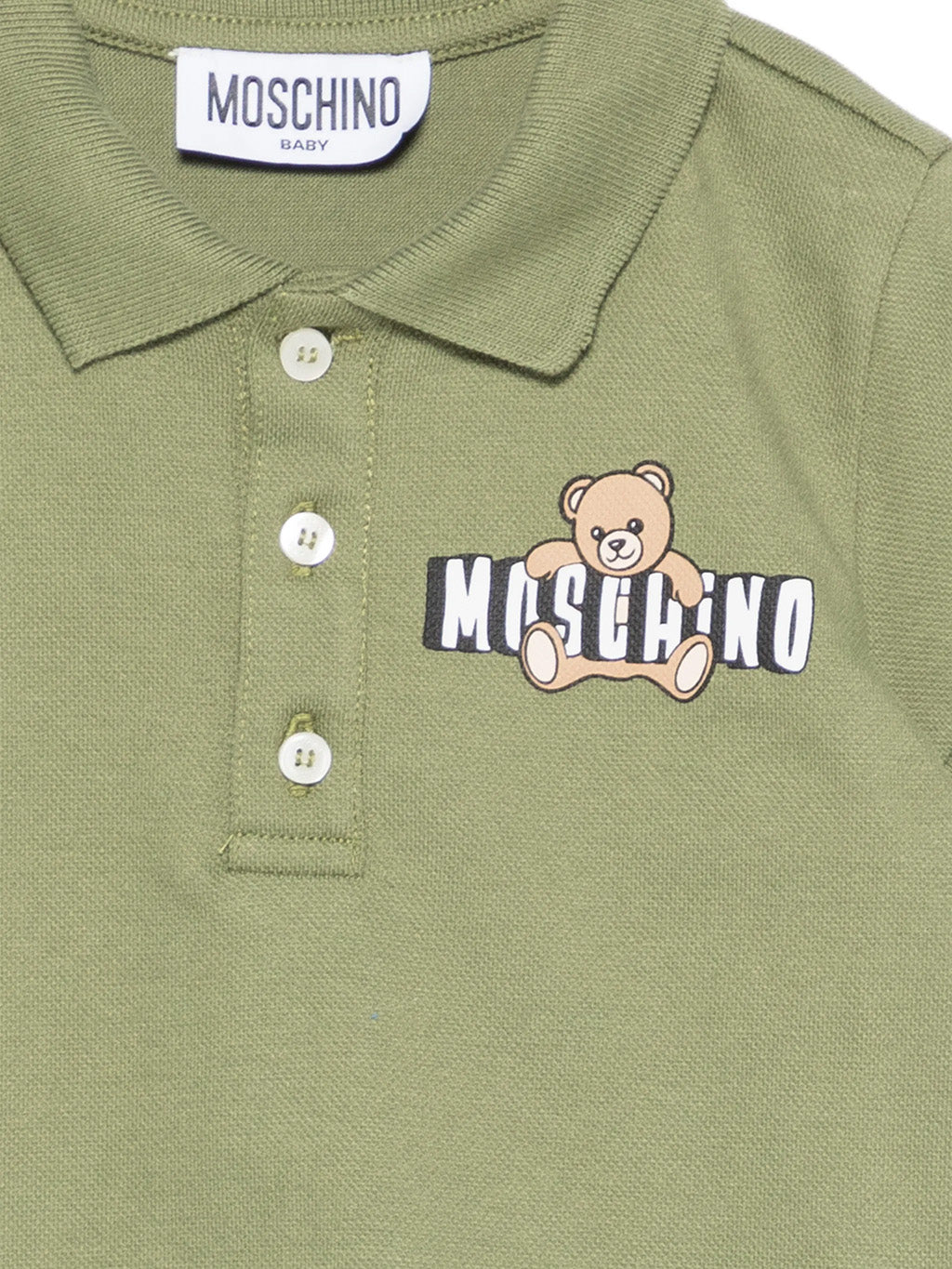 Moschino Kids Polo Verde con Logo Teddy Bear per Neonati