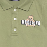 Moschino Kids Polo Verde con Logo Teddy Bear per Neonati
