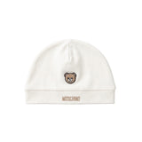 Moschino Kids Set Nascita Panna in Cotone Unisex con Teddy Bear Ricamati, Tutina, Cappellino e Bavaglino per Neonati