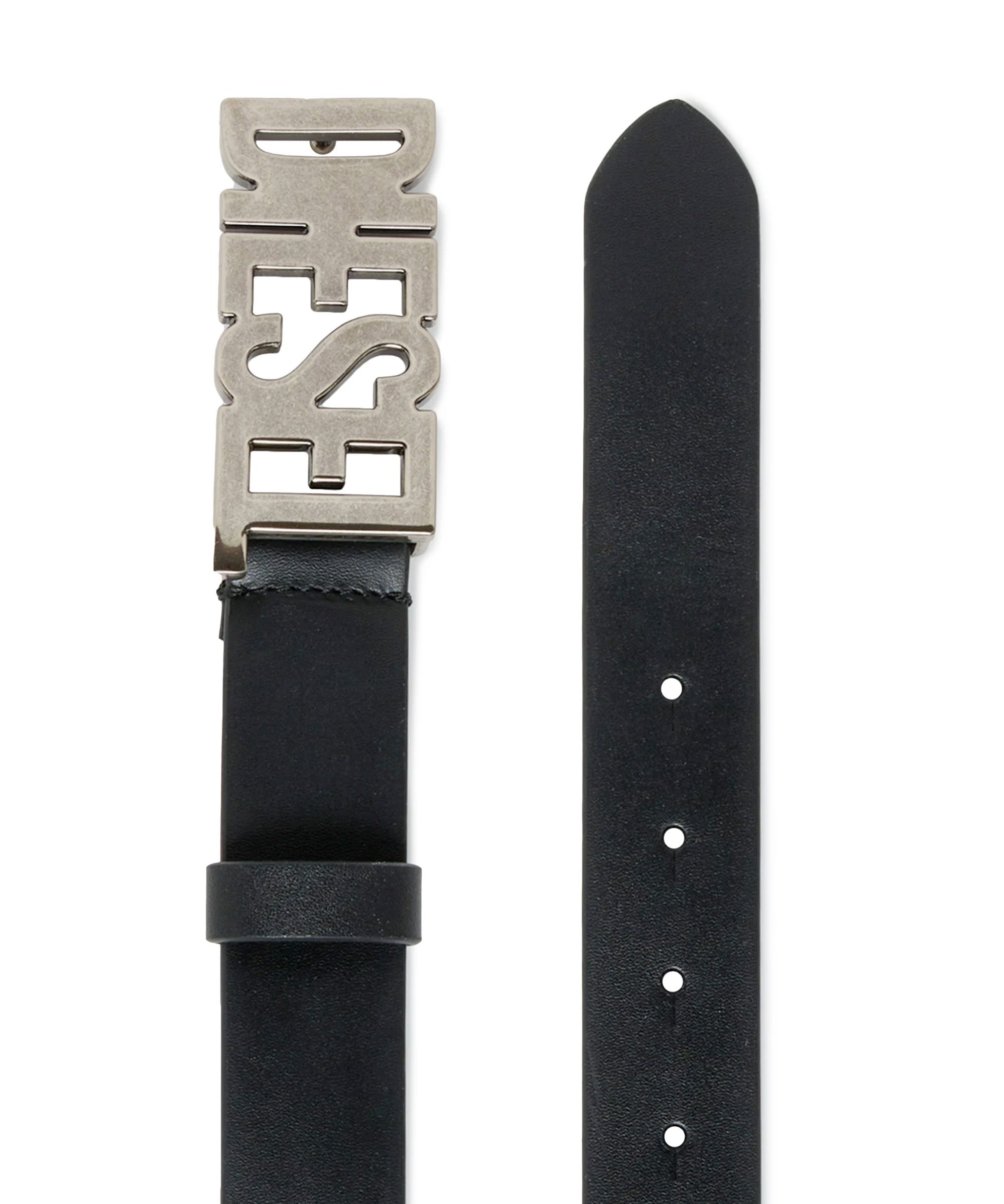 Diesel Kids Cintura in Pelle Nera con Fibbia Logo Metallica per Bambini