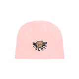Cappello rosa Moschino Kids con sovrastampa orsetto Teddy e logo. Un accessorio trendy e confortevole per completare ogni look con stile.

