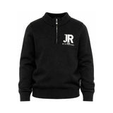John Richmond Kids Maglione Nero con Mezza Zip e Logo Ricamato Bianco per Bambini