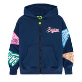 Barrow Kids Felpa Blu con Cappuccio e Maniche e Stampe Multicolor per Bambine